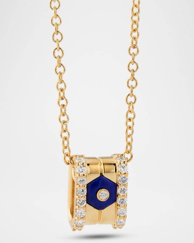 Baia Sommersa Pendant Necklace in 18K Yellow Gold with White Diamonds and Lapis